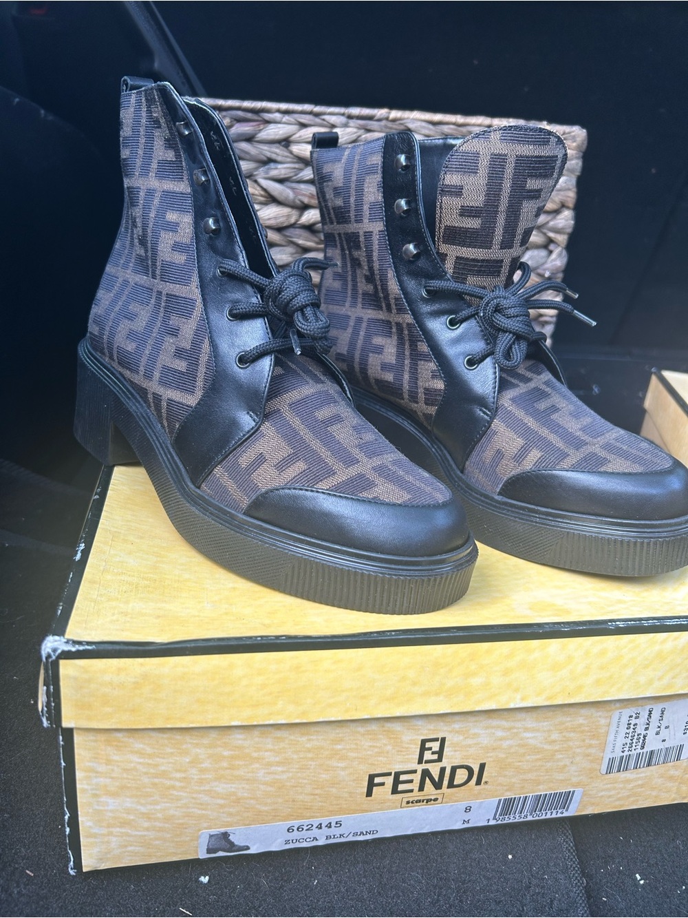 Fendi Brown & Black Zucca High-Top Boots - Picture 4 of 5
